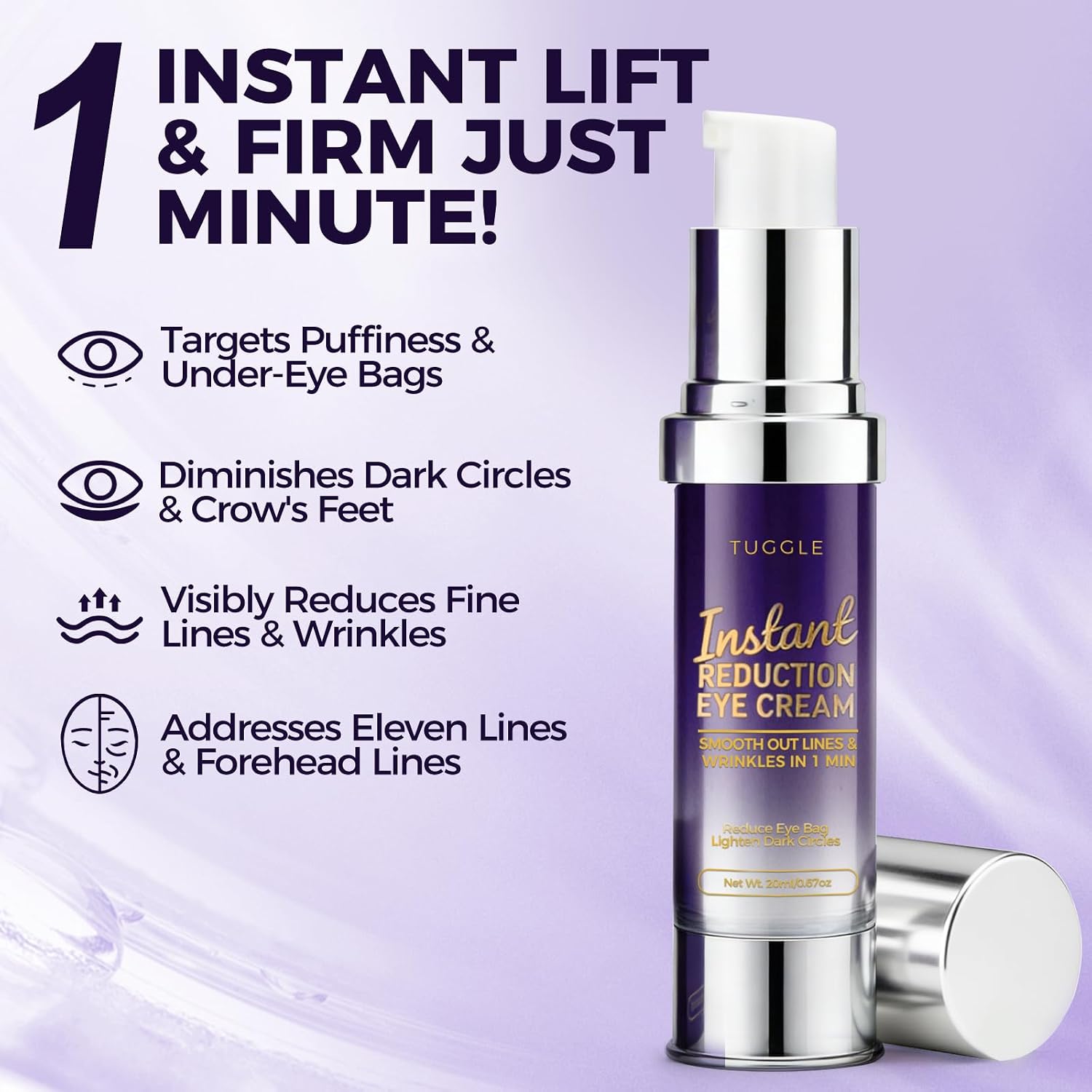 Tuggle Instant Eye & Face Tightening Serum, Instant Lift Eye Gel Cream Rapid Improve Under Eye Bags and Puffiness, Tightener Wrinkles & Fine Lines Fast, for Women & Men in Minutes, 0.67 oz