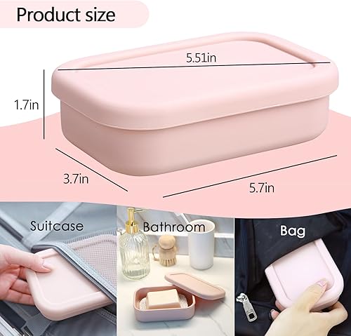 Miniatura 4 de PUTING Contenedor de jabón de viaje grande a prueba de fugas, soporte de silicona para barra de champú, estuche de jabón con capa de drenaje,
