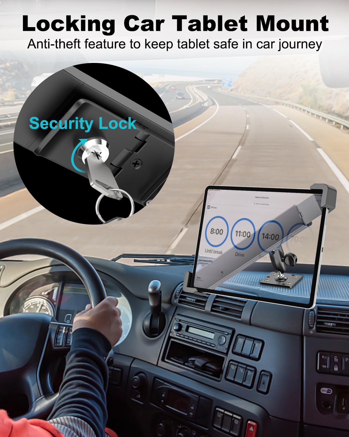 Soporte Antirrobo para Tablet para iPad de 9 a 14", [Robusto y Estable] Soporte Tablet con Protección Antirrobo, Montaje en Coche Pared o Mesa para iPad Pro 13 12.9 11 9.7, iPad Air, Galaxy