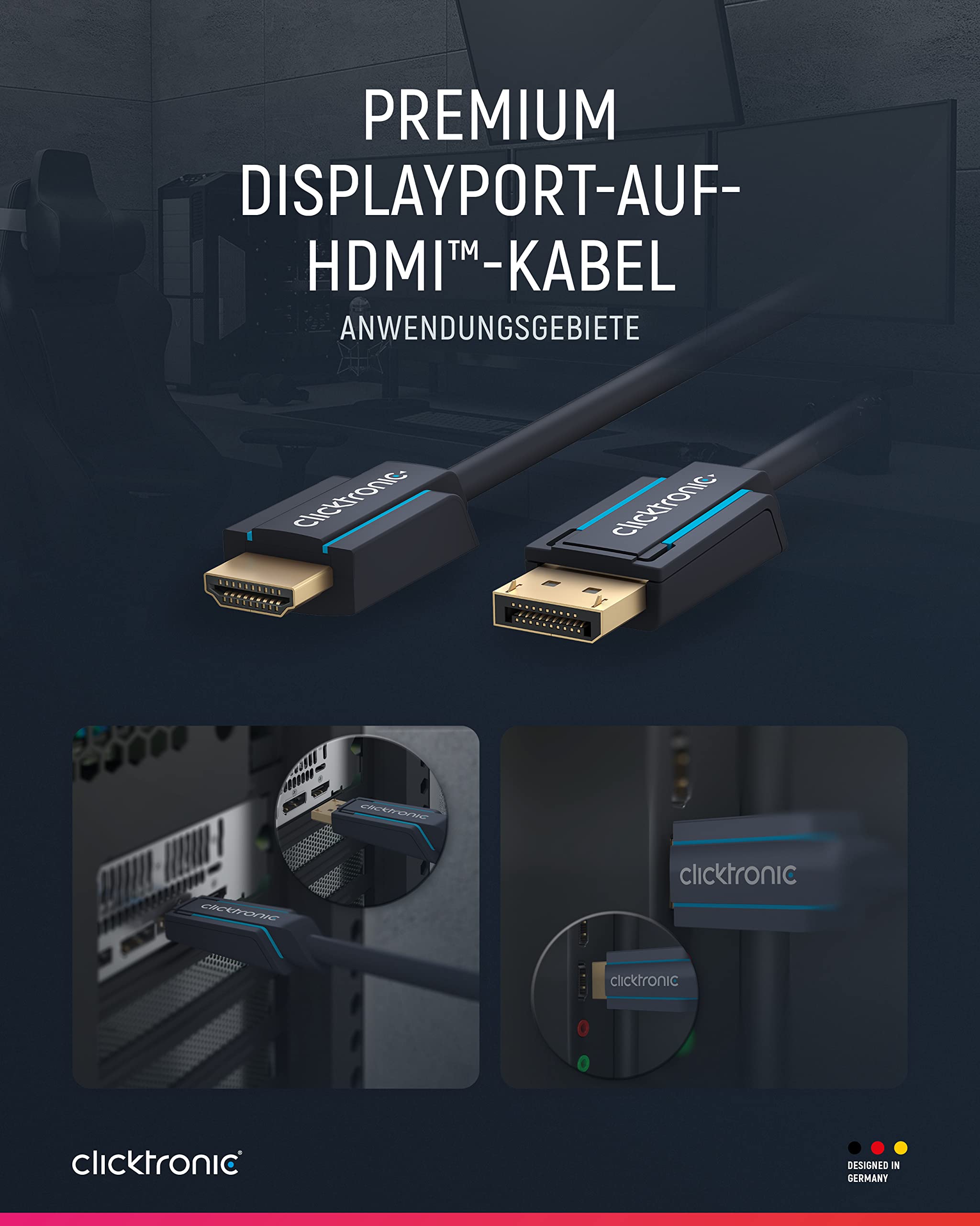Clicktronic 70725 Casual HDMI kabel (adapter szybkiego ładowania od DisplayPort na HDMI, 15 m) niebieski