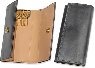 Genuine Leather Key Case, Key Wallet with Snap Button Closure for House and Car Keys, Black