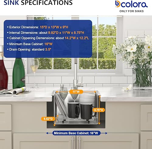 Miniatura 6 de Dcolora Fregadero de barra desplegable de 13 x 15 x 9 pulgadas, estación de trabajo con accesorios, acero inoxidable 304 cepillado, resistente 16