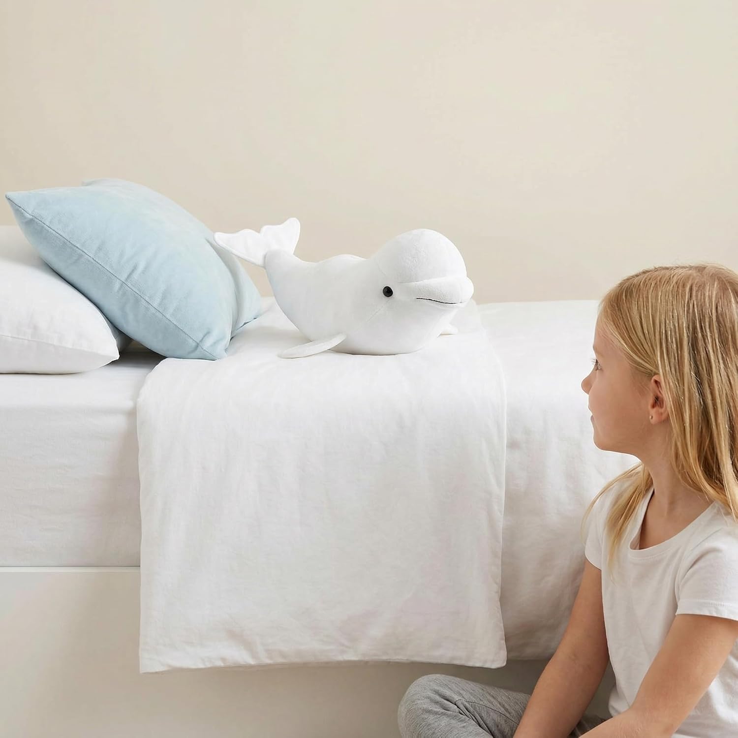 Simulation White Beluga Whale Plush Toy - Long Lifelike Delphinapterus leucas Doll Whale Stuffed Toys, Super Soft Realistic Sea Animals Beluga Whales Plush Gift Collection For Kids, 16Inches