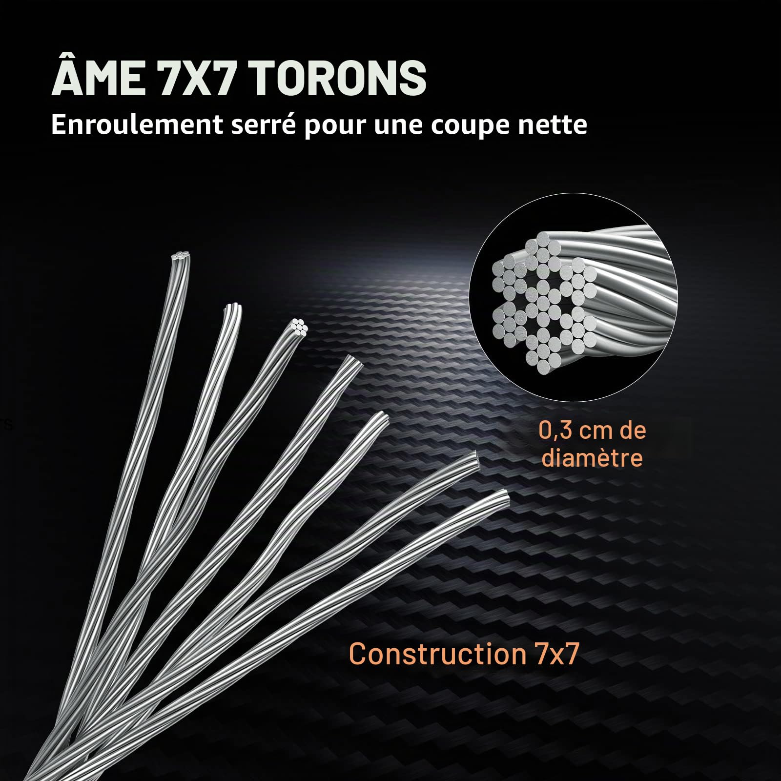 Mophorn Câble en acier inoxydable T316 de 0,6 cm, 7 x 7, 152,4 m, pour garde-corps, terrasse, bricolage balustrade (152,4 m)