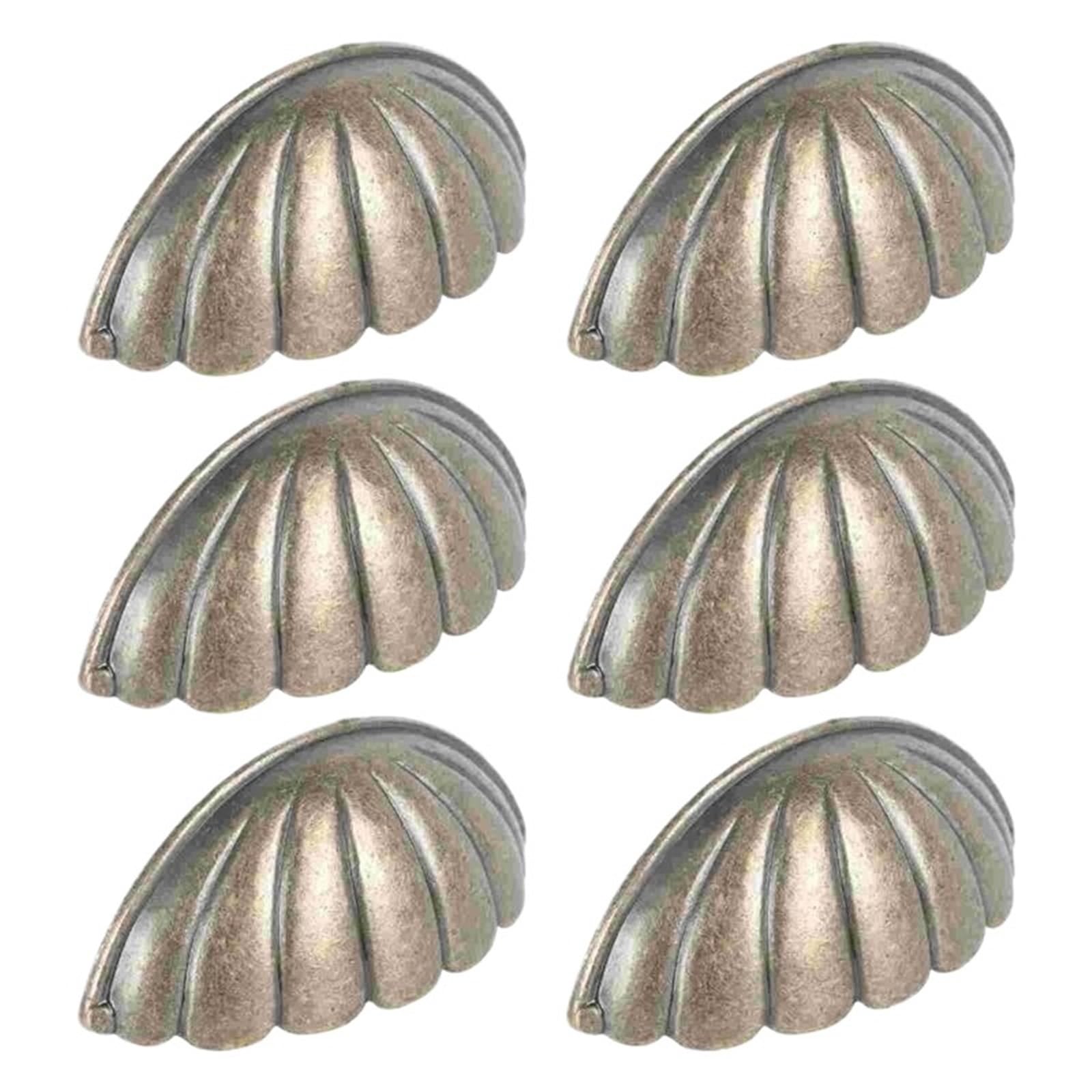 ZHSOAO 6 Pcs Cabinet Handle Semi Circular Retro Bronze Pull Shell Shape Knob Door Furniture Hardware for Cabinet Cupboard