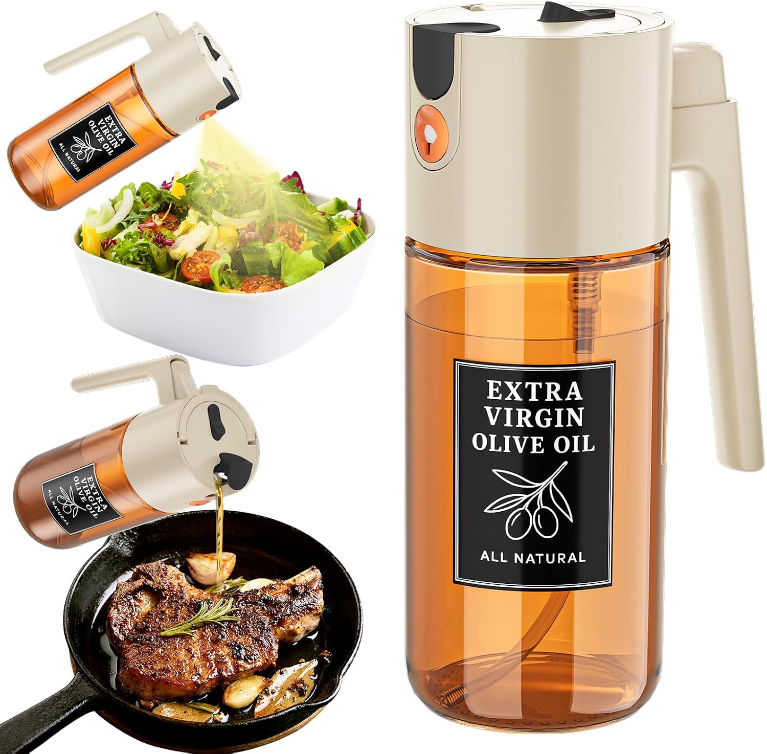 2-in-1 Oil Sprayer Dispenser, Beige, 500 ml