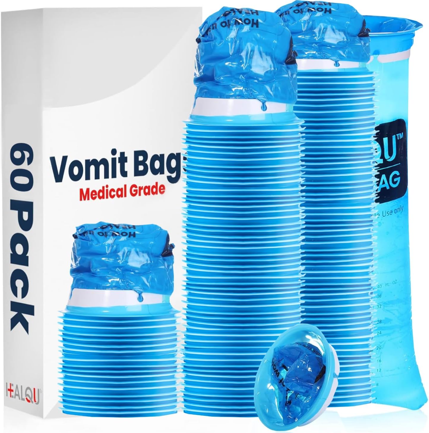 Healqu Hospital Vomit Bags 60 Pack 1000ml Car Throw Up