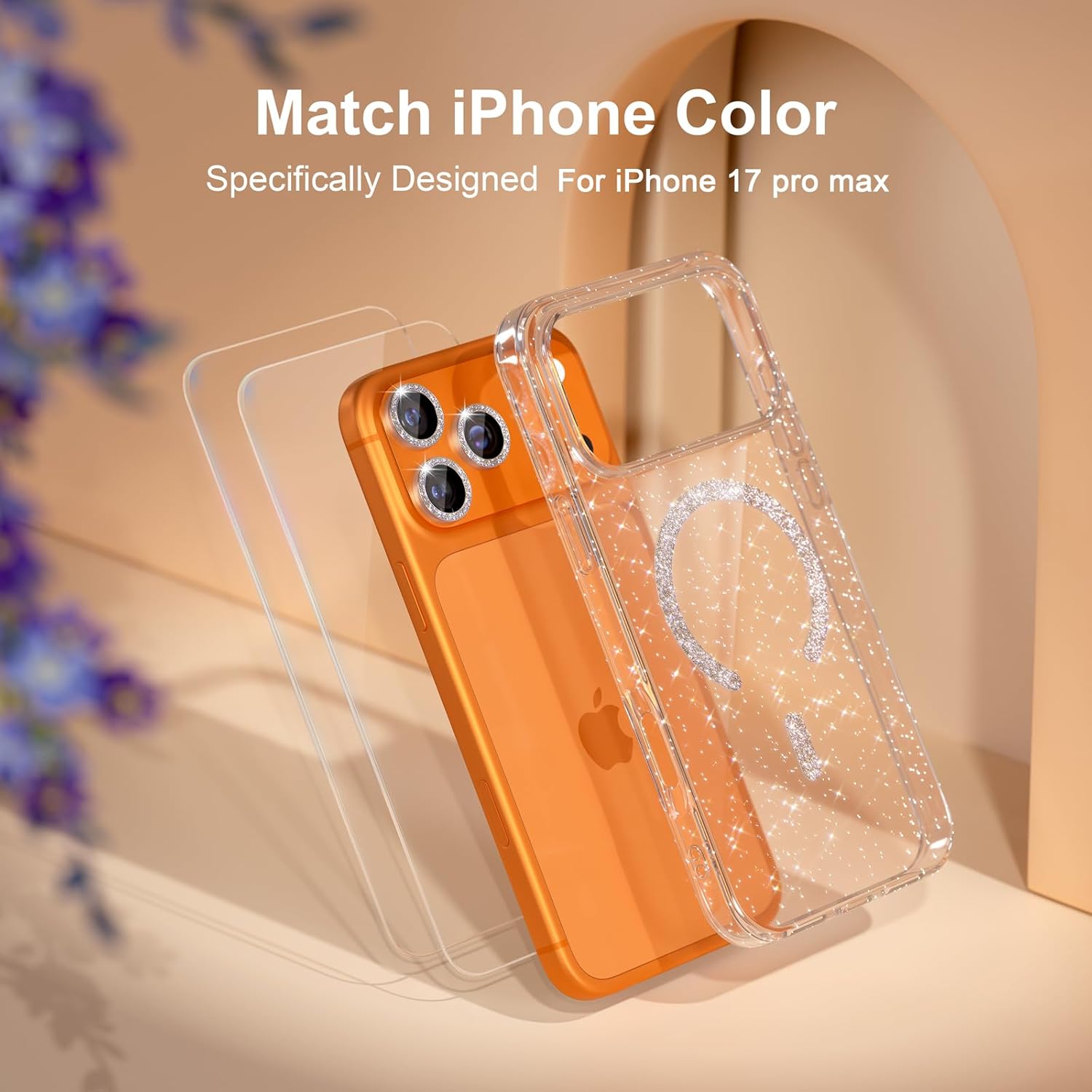 Choiche Magnetic for iPhone 17 Pro Max Case Women Phone Case, Compatible with Mag-Safe, Cute Bling Sparkly, Military Grade Drop Protection, with Diamond Camera Lens Covers, 6.9-inch, Glitter Clear - Image 7