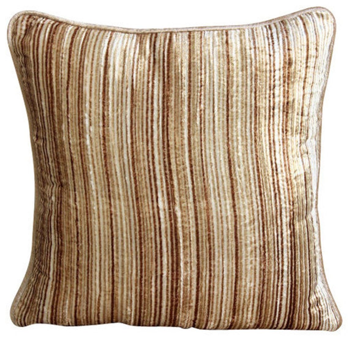 The HomeCentric Beige Shams, Abstract Striped Cushion Shams, Pack of 2, 60x60 cm (24"x24") Cushion Sham, Square Velvet Shams, Contemporary Cushion Shams, Striped Pillow Cases - Brown Striped โ image 1