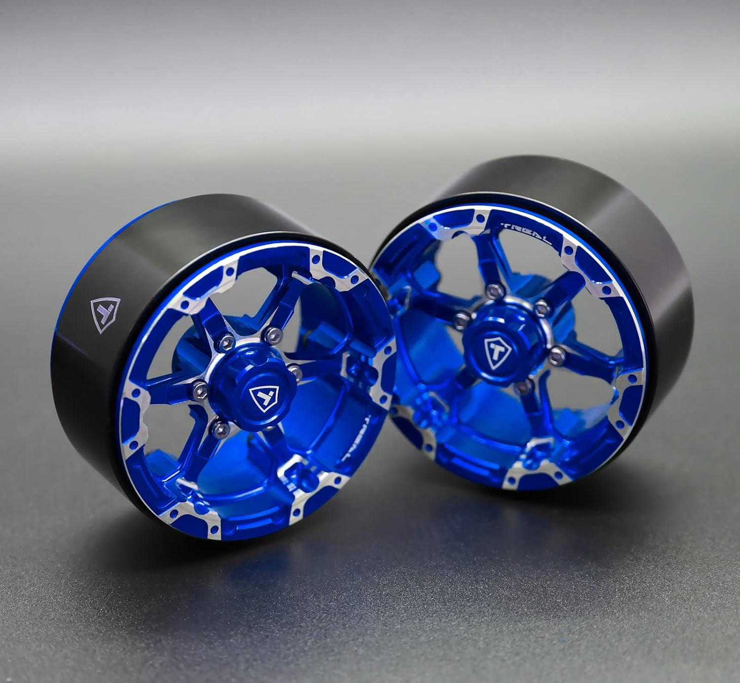 TREAL 1.9 Beadlock Wheels Six-Spoke CNC Machined Aluminum 1.9 inch Crawler Wheels Heavy Weight Upgrades for 1:10 RC Crawlers TRX4 SCX10 III H10 SCX10 II Ascent and More-Type B(Blue)