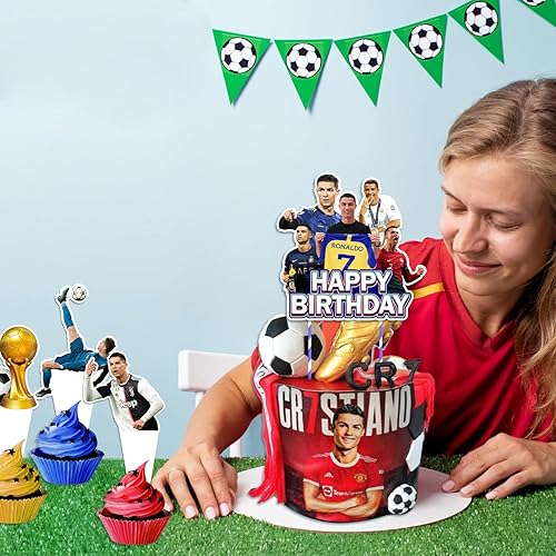 Miniatura 7 de 25 piezas de suministros de fiesta de cumpleaños con temática de fútbol, decoraciones de fiesta de cumpleaños de fútbol, decoraciones de pastel de