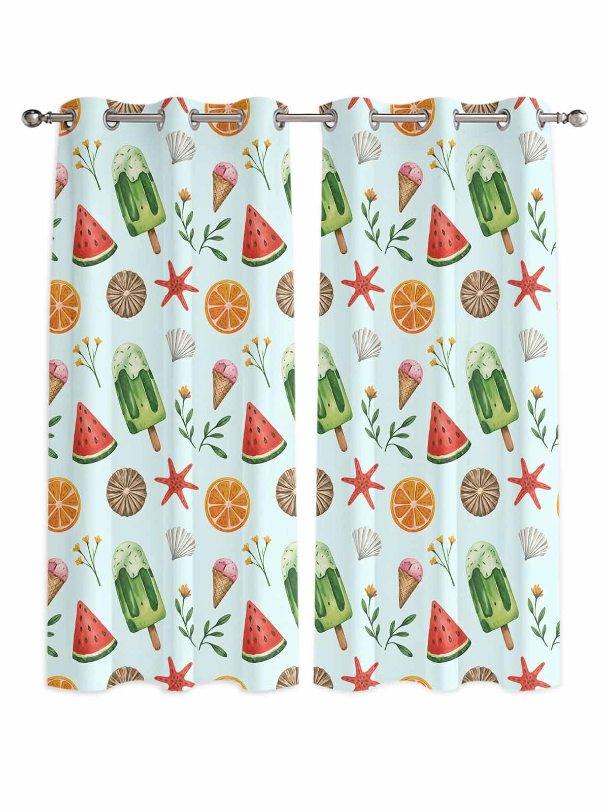 Summer Blue Window Curtains Panels with Silver Grommet,Watermelon Starfish Ice Cream Starfish Lemon Kitchen Cafe Curtain Draperies Window Treatment Set for Living Room/Bedroom/Bathroom/Cafe,84x84