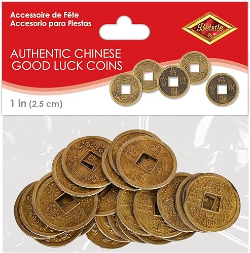 Miniatura 6 de Beistle 57856 Auténticas monedas chinas de buena suerte, 1 pulgada, 25 monedas en paquete