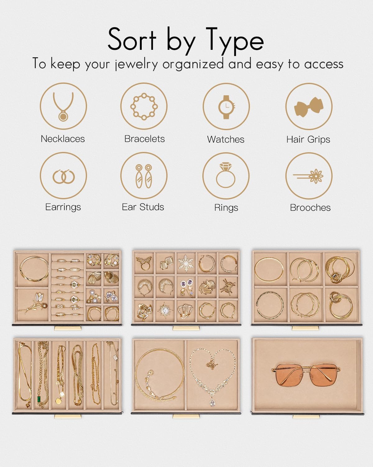 Vlando 6 Layer Jewelry Box for Women, Glass Lid Jewelry Organizer with 6 Drawers for Necklaces Rings Earrings Bracelets - Black - Image 3