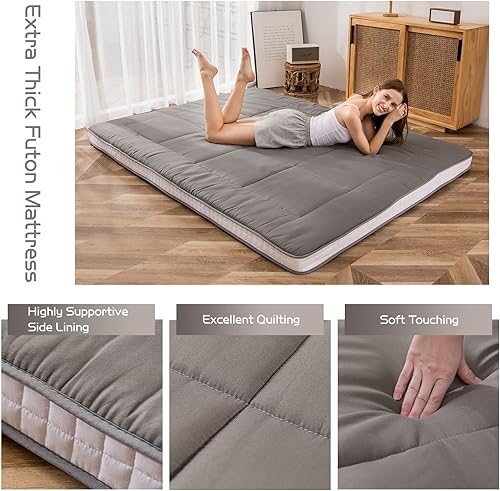 Miniatura 40 de MAXYOYO - Colchón tipo futón japonés, acolchado, para cama, extra grueso, plegable, transpirable, tumbona para el suelo, cama de invitados para Azul
