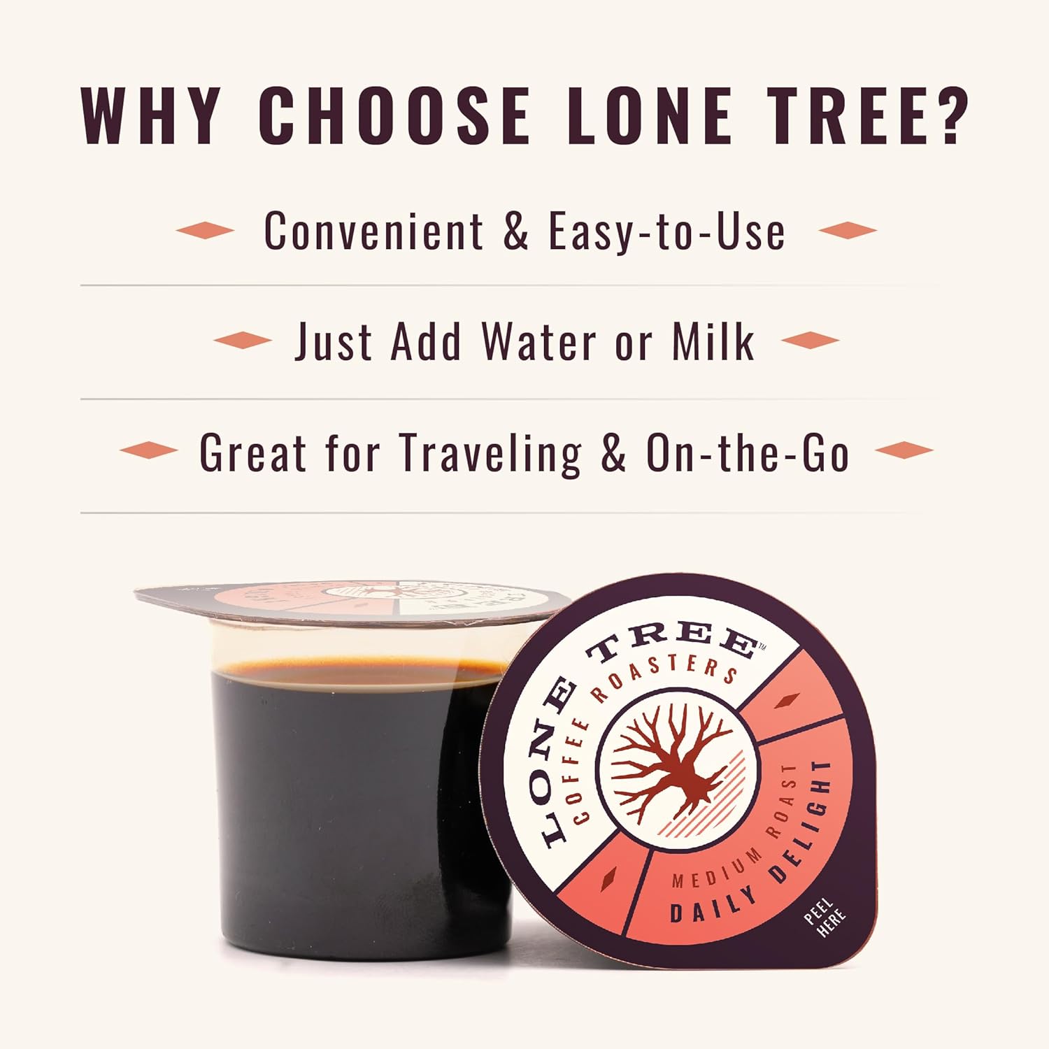 Lone Tree Single-Serve Coffee Pods – Premium 100% Arabica Liquid Concentrate – Daily Delight Medium Roast – 12 Pods – Ready Hot or Iced