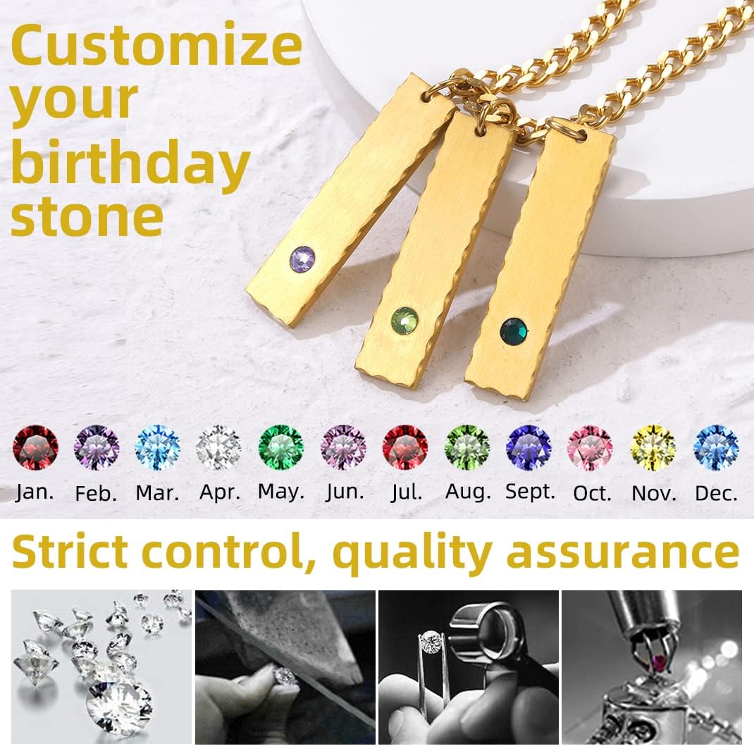 GOLDCHIC JEWELRY Personalized Birthstone Name Necklaces for Men Women, Engraved Family Names Necklace with Birthstone Vertical Bar Necklace, Pendant for Husband/Father/Grandma/Wife Birthday Gifts