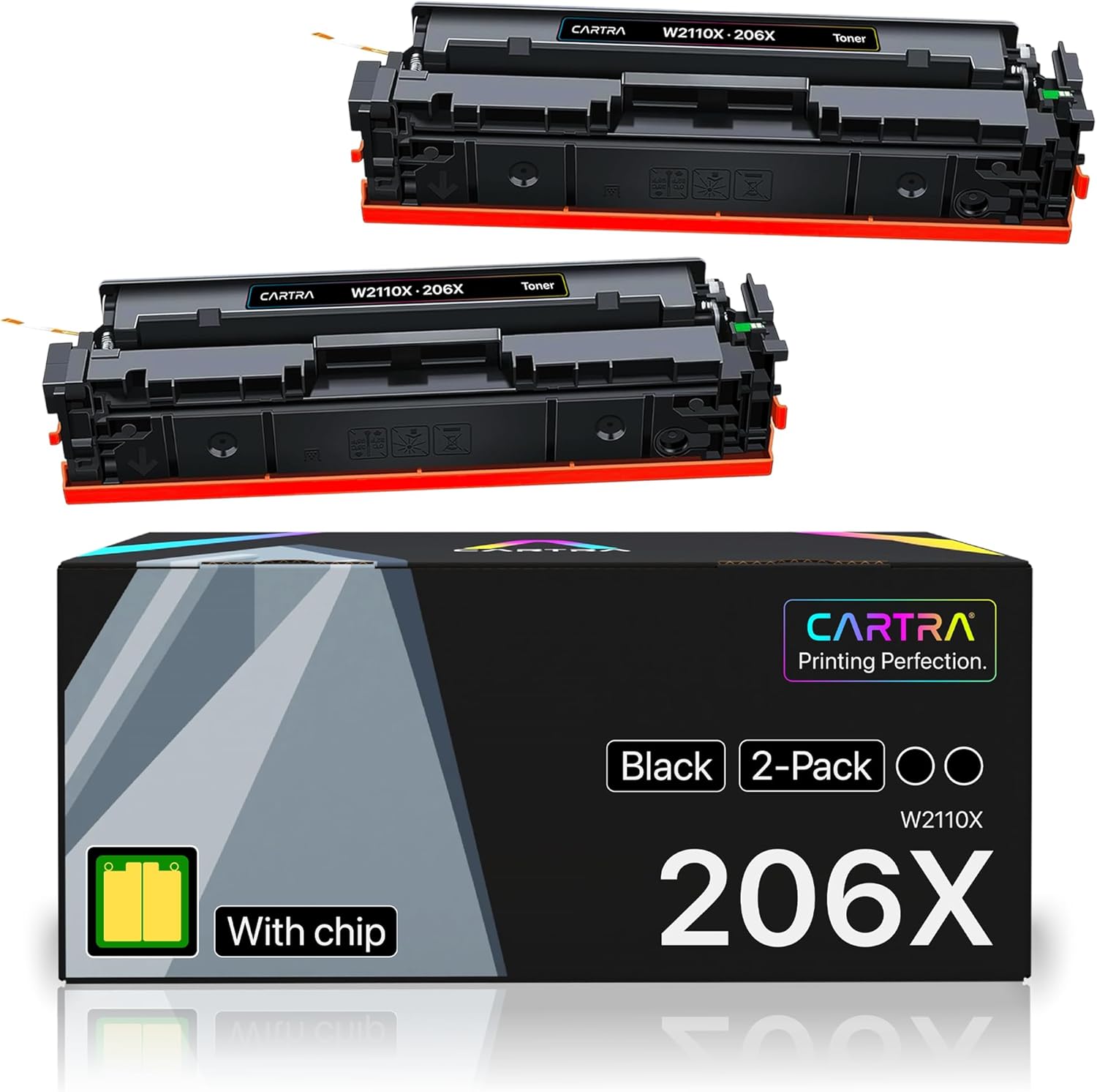 206X 206A W2110X Black Toner Cartridge W2110A Compatible Replacement for HP 206X 206A Black Toner Color Laserjet Pro MFP M283fdw M283cdw M255dw M283 M255 Printer High Yield (2 Pack)