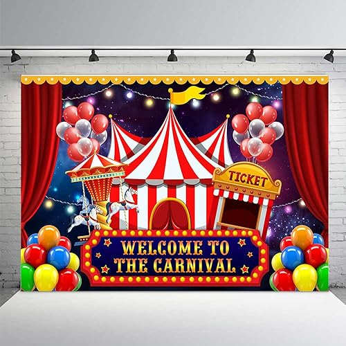 Miniatura 8 de MEHOFOND Telón de fondo de carnaval de circo para fotografía, temática de carnaval, decoraciones de cumpleaños, pancarta de bienvenida al carnaval,