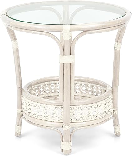 Miniatura 8 de Pelangi - Mesa redonda de café hecha a mano, mimbre natural de ratán ecológico con tapa de cristal