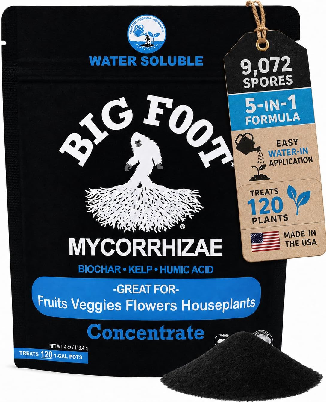 Mycorrhizae for Plants, Potted Plants and Gardens - Concentrate Fully Dissolves in Water, Year Round Organic Fertilizer for Root Growth and Healthy Soil - 4 Ounces