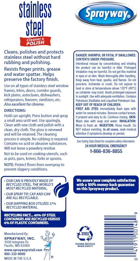 Sprayway Limpiador Multiuso Acero Inoxidable 15 Fl Oz (Pack de 1) miniatura 3