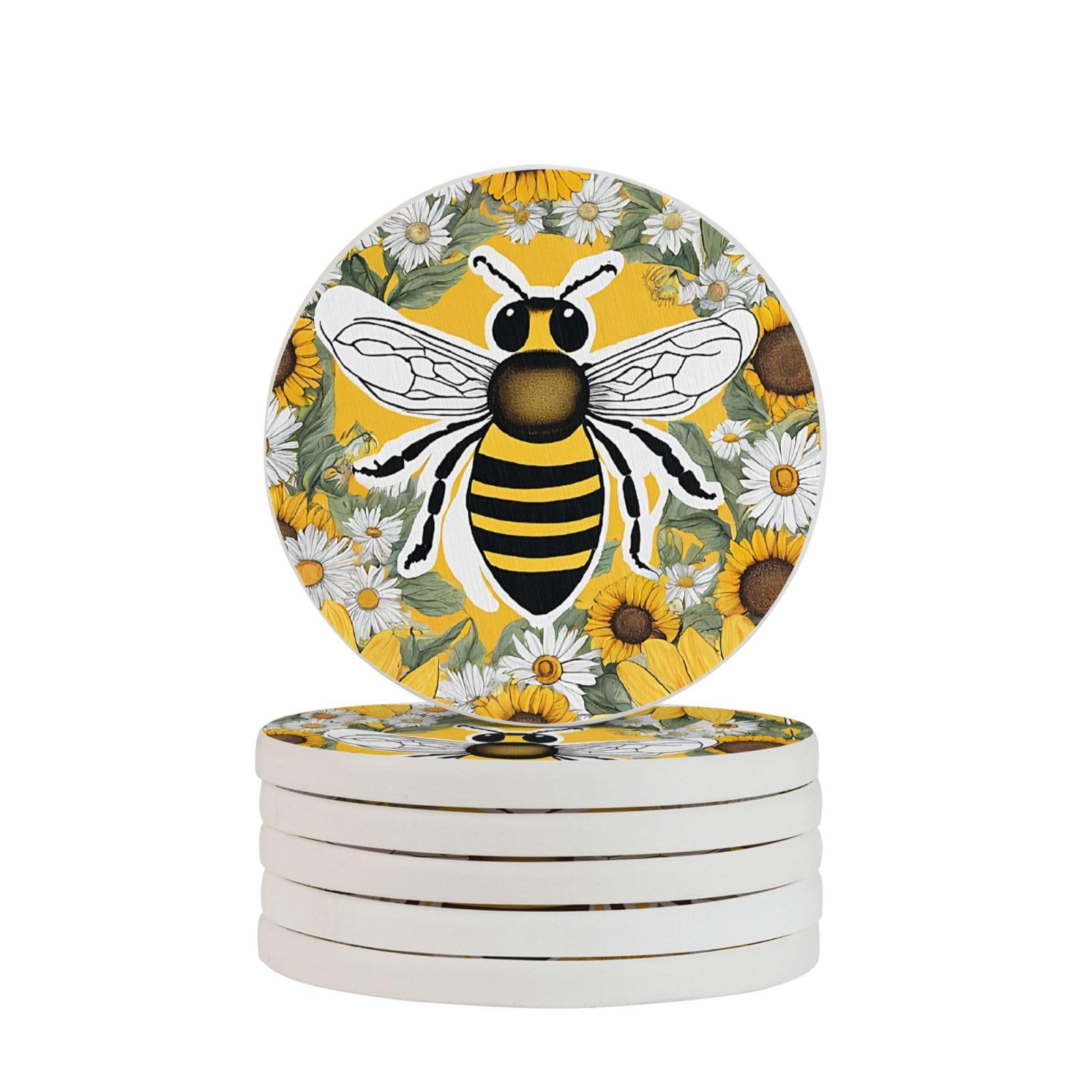 Sous-verres personnalisés en diatomite abeille tournesols pour table