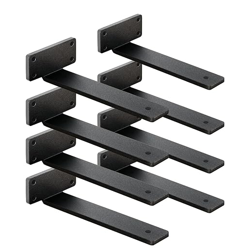 8 Pack Shelf Brackets 12 Inch Floating Shelf Bracket 1/5 inch Thick Heavy Duty Hidden Shelf Brackets Iron Metal Brackets for Shelf Support with Screw Included