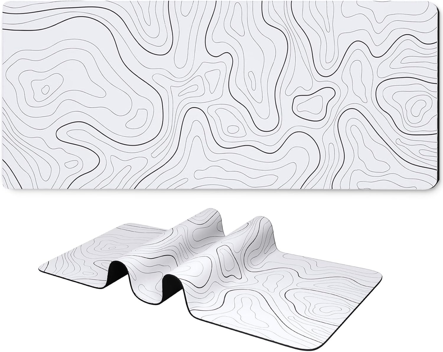 Long Gaming Mouse Pad 31.5 x 11.8 inches, Extended Anime Mousepad, Large Mouse Mat with Non-Slip Base, Full Keyboard Mat with Stitched Edges for Gaming Office (Grey White Topographic Line)