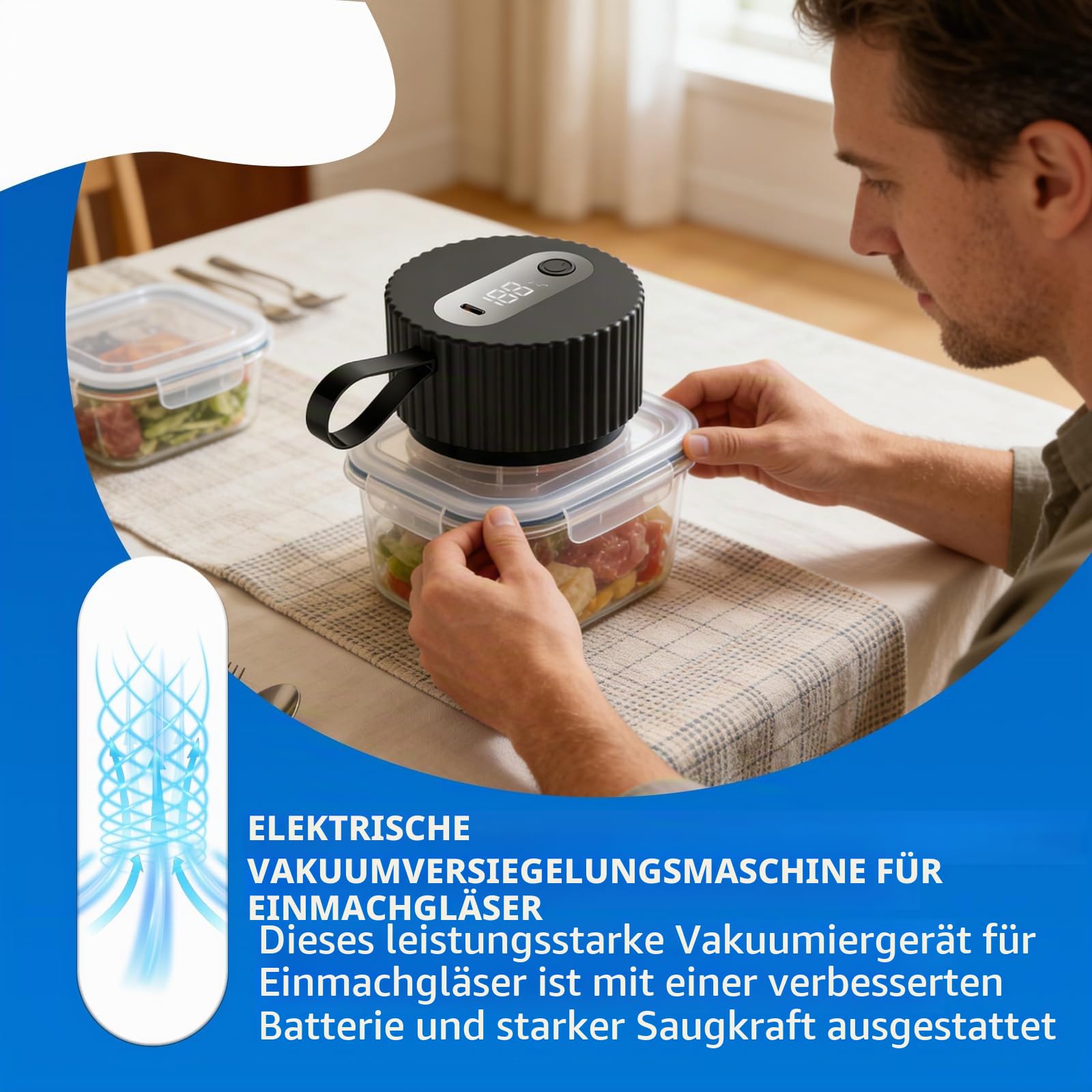 Vakuumierer für Gläser, Vakuumierer für Einmachgläser mit 20 Deckeln 10 Vakuumbeuteln, 3-in-1 Electric Mason Jar Vacuum Sealer Kit, Automatik-Stopp Vakuumiergerät für Breite & Normale Öffnungen