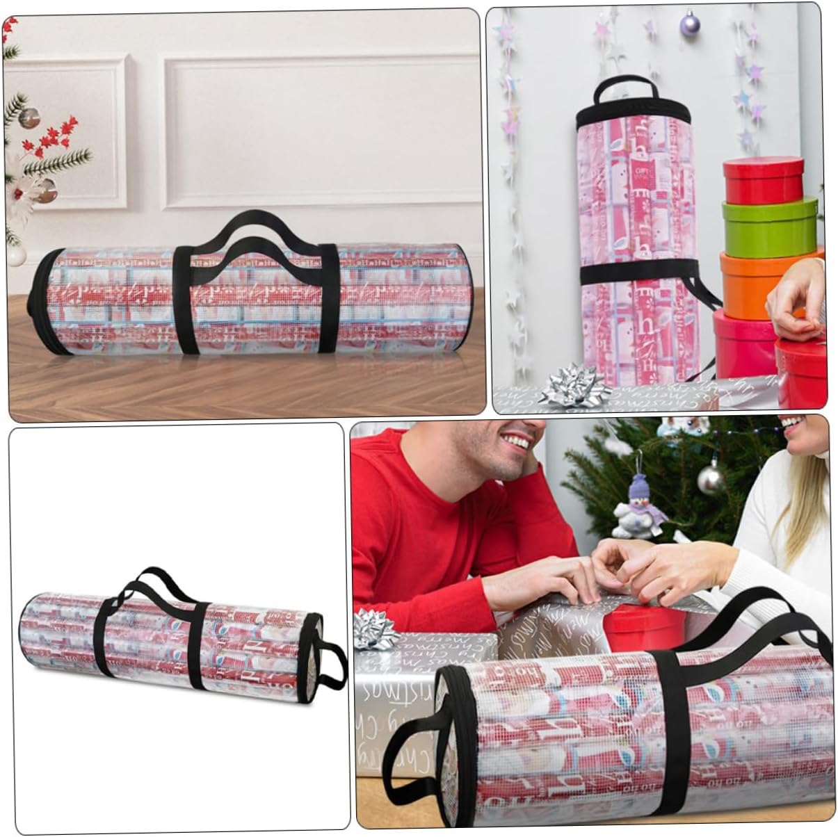 Ipetboom Xmas Gift Wrapping Paper Storage Bag PVC White Organizer