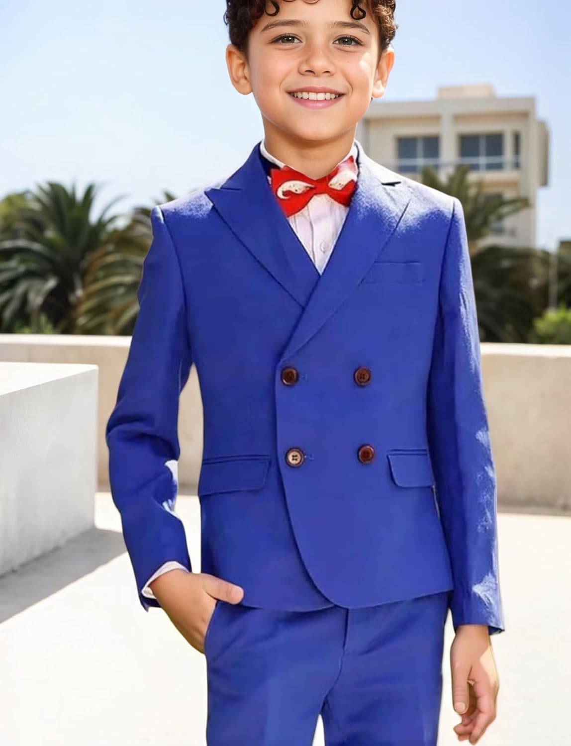 Boys Suit 2 Piece Slim Fit Toddler Kids Tuxedo Double Breasted Peak Lapel Formal Suits for Wedding Prom Communion