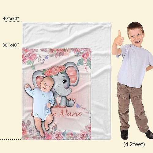 Miniatura 7 de Bhaisajyaguru Manta personalizada de elefante naranja floral con nombre para niñas, manta con nombre personalizado para niños pequeños, regalos