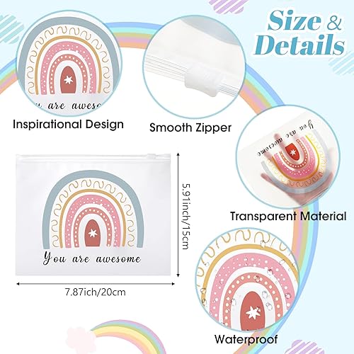 Vista 22 de Wesiti 50 bolsas de cosméticos de arco iris, regalos inspiradores, citas motivacionales, bolsa de maquillaje a granel impermeable con cremallera