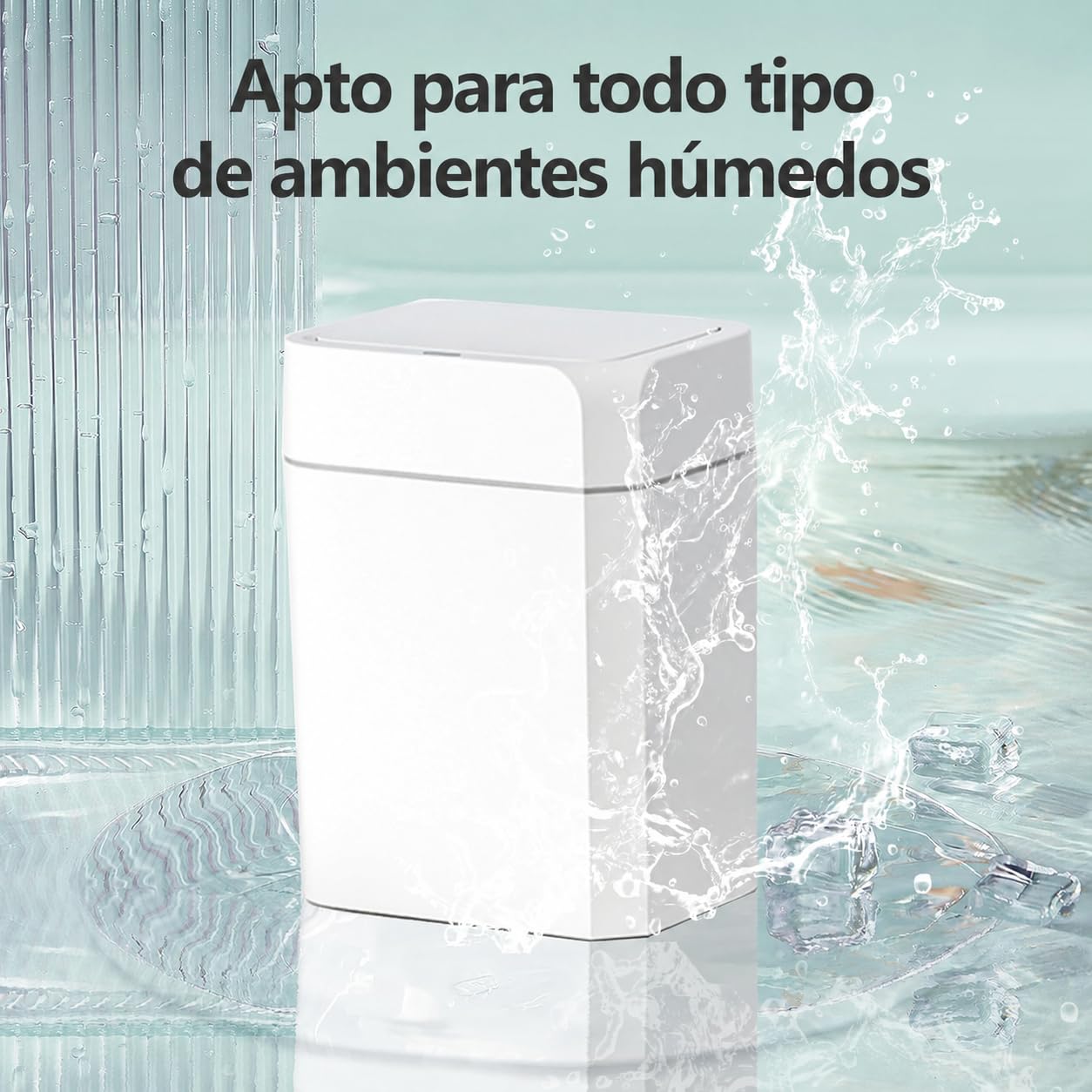 Cubo de basura automático de 12 l con sensor – Cubo de basura eléctrico con tapa para cocina, baño, inodoro – Resistente al agua y a los olores, diseño exclusivo de esquinas en blanco