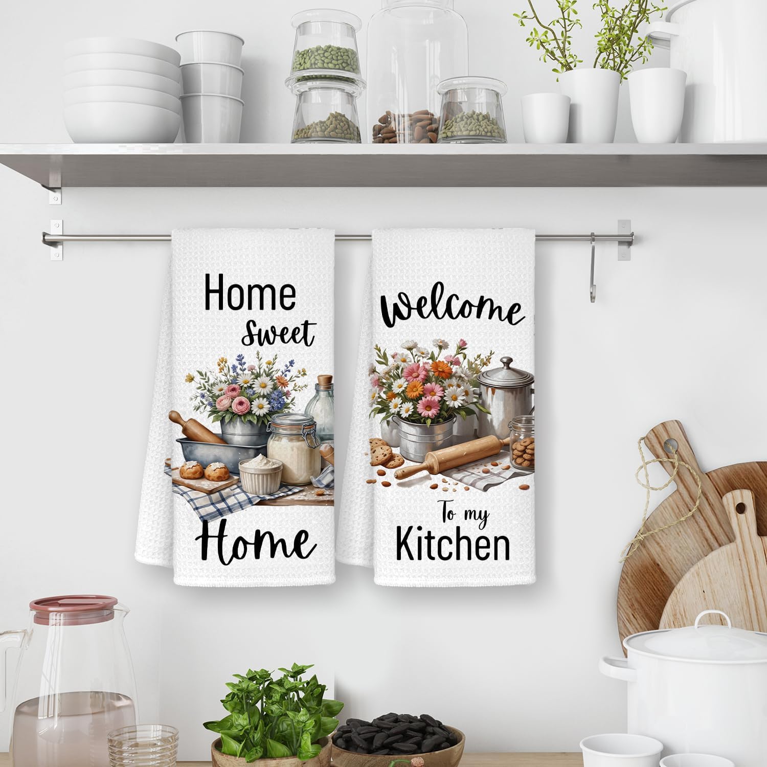 Funny Kitchen Towels, New House Housewarming Gifts Dish Tea Towels for Kitchen Decor, Home Sweet Home Decorative Hand Towels, Hostess Host Gifts, 16x24 Inch Set of 2 - Image 2