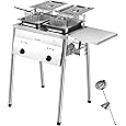 Two Tank Propane Deep Fryer with 2 Stainless Steel Baskets and Thermometer