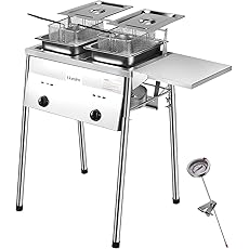 Two Tank Propane Deep Fryer with 2 Stainless Steel Baskets and Thermometer