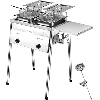 Two Tank Propane Deep Fryer with 2 Stainless Steel Baskets and Thermometer