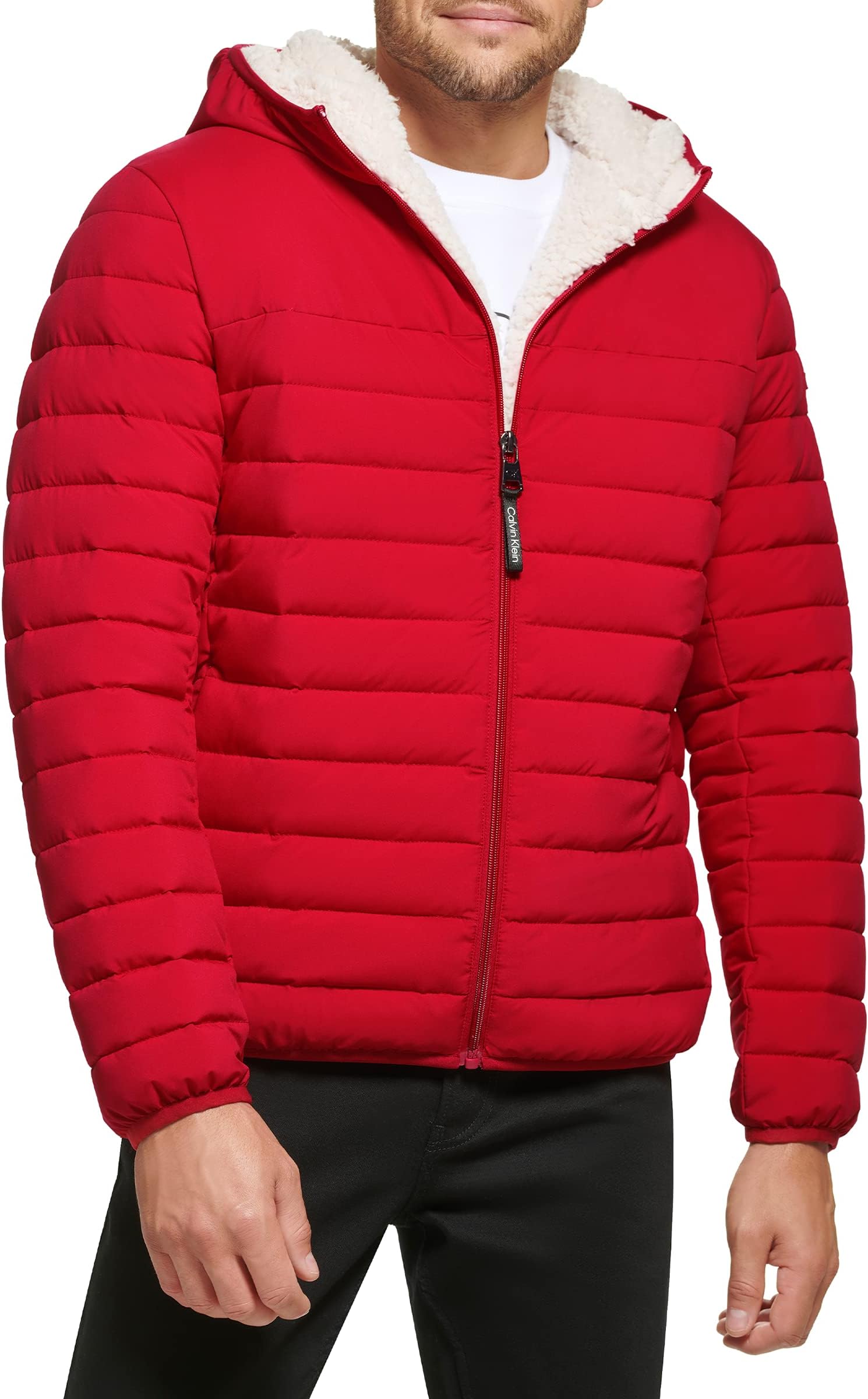 Calvin Klein mens Lightweight Packable Down Jacket With Sherpa Lining