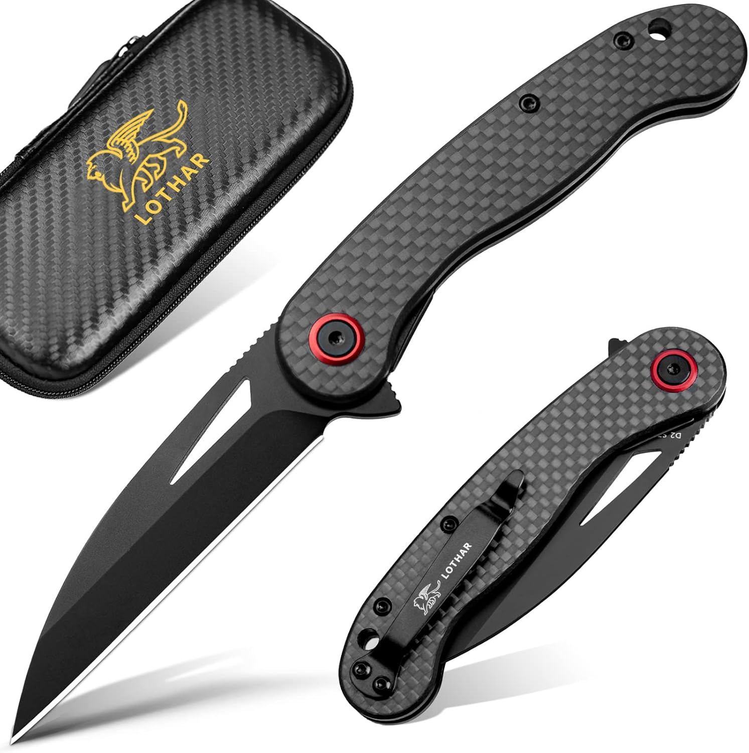 LOTHAR Petrel EDC Pocket Knife, Carbon Fiber Handle and 3" D2 Knife Blade, Ultra Light 2.2oz, Slim Pocket Knife, Small Folding Utility Knife Mini Box Cutter for Men Women