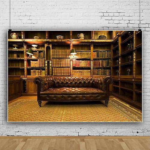 Miniatura 9 de Leyiyi Fondo de fotografía vintage de 10 x 8 pies, marco de estante Royal Luxry para oficina, alfombra 3D, sofá de cuero, castillo retro, libros de