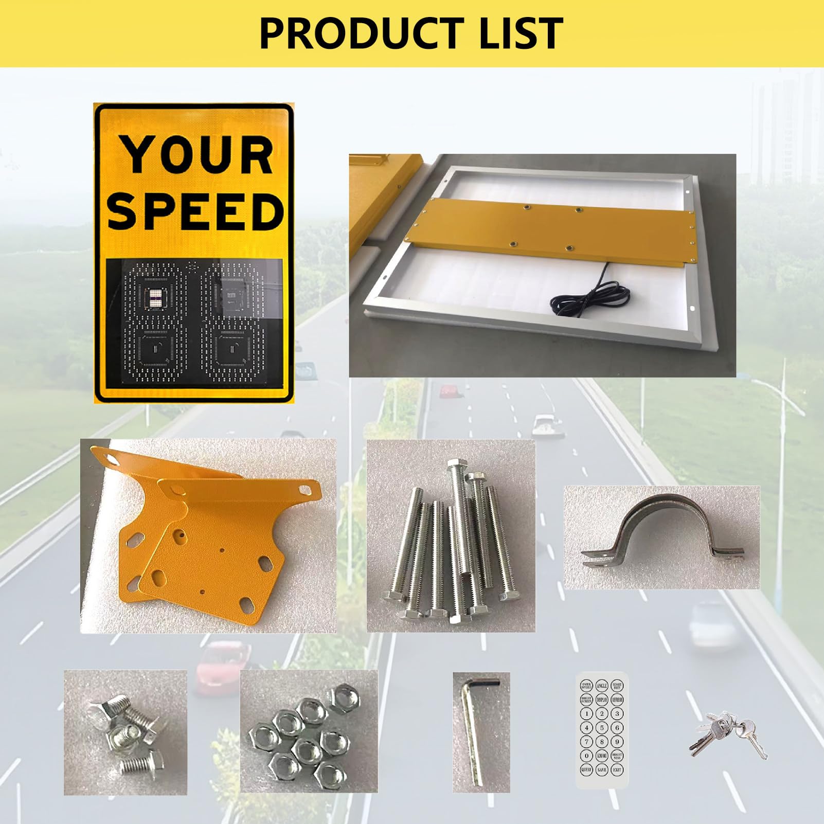 SeñAl Led de Radar con EnergíA Solar, SeñAl de Velocidad, Panel de Advertencia de TráFico con Control Remoto y Accesorios, Distancia Visible >1000 M, para Calles y Barrios Yellow-50x70cm