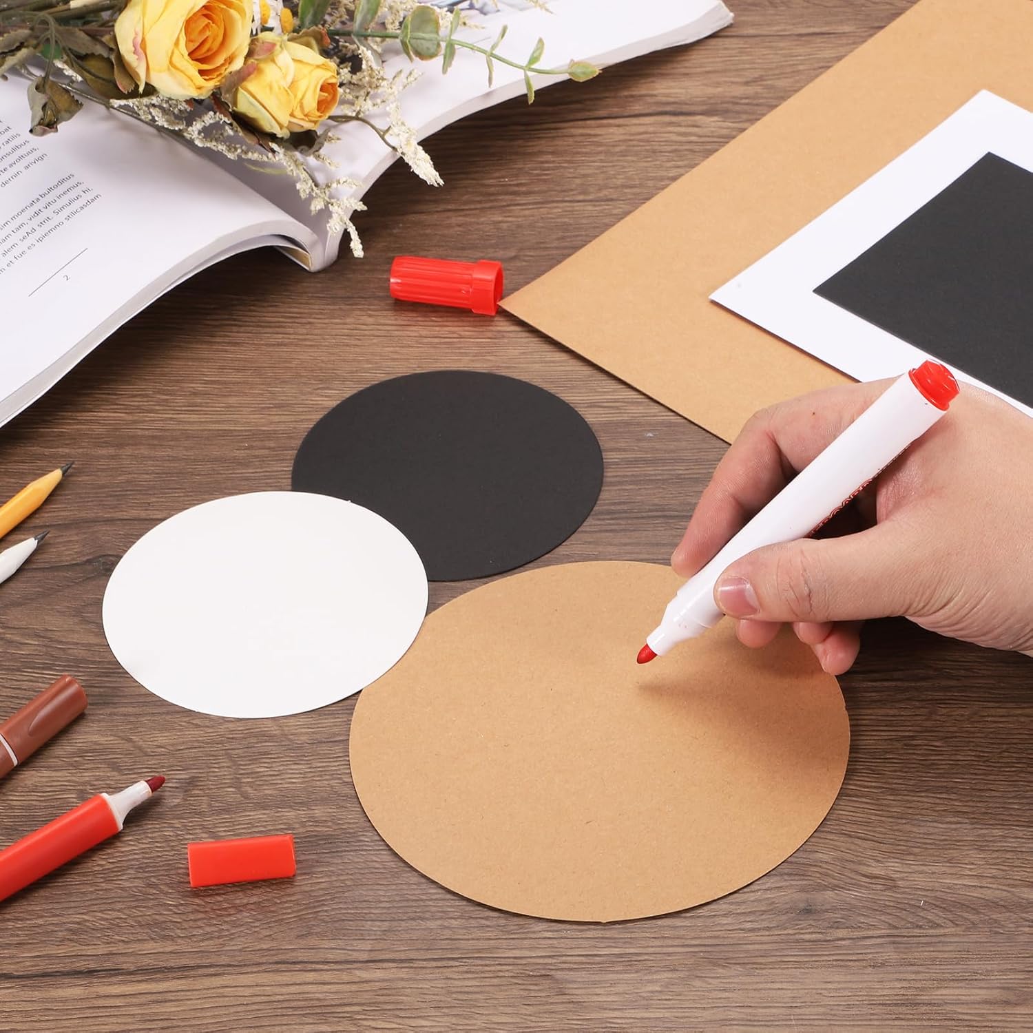 MECCANIXITY 36Pcs Circle Kraft Paper, 15 x 15 Inch Round Shape Cardstock Paper Circle Bulletin Board for Art Supplies, Origami, Paper Crafting, Black