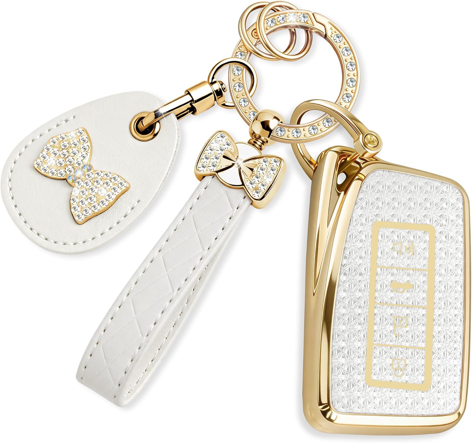Key Fob Cover with Leather Holder Compatible with Airtag/RFID,Compatible with Lexus ES300h ES350 GS350 IS200t IS300 RC350 RX450h,RFID Protector,Car Key Accessories(4-Button, Gold White)