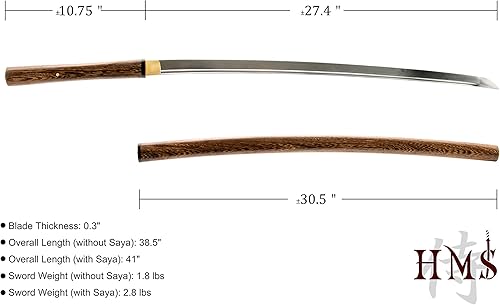 Miniatura 5 de HMS Katana japonesa Samurai Shirasaya, acero al carbono 1045, forjada a mano templada térmicamente, espiga completa, funcional