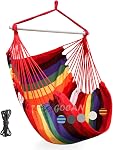 GOCAN Hammock Chair Large Hammock Swing, 100 x 135cm Load 150kg, Cotton Hammock Chair Metal Spread Bar Wide Seat Swing Chair(Blue)