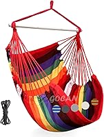 Vista 8 de Hamaca grande Hamaca Columpio, 43.3 x 59.1 in, carga 330.7 lbs, hamaca de algodón, barra de extensión de metal, asiento ancho (gris)