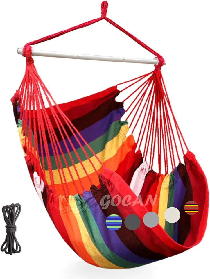 Hamacs design & mobilier jardin tendance 2026 : 50 idées Pinterest Grand Fauteuil Suspendu 100 x 135 cm, Poids Maximum : 150 kg, Coton, Rouge (Fauteuil Suspe