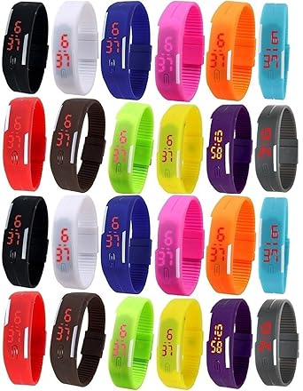 S S TRADERS -24 Peices Digital LED Bracelet watch - Adjustable Band - SCRATCH-LESS Display Watch for Girls/Boys Women/Men -Jelly Slim Silicone Sports Led Smart Band Watch - Good Birth Day Official Return Gift with Low Budget(SET OF 24)- MOST EXCELLENT DISCOUNT COST